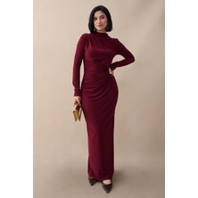 inStyle Büzgülü Yandan Broşlu Bordo Sandy Elbise