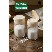 Muf Home 2'li Premium Çokgen Tuzluk Cam Baharatlık Takımı - Pratik Kapaklı Tuzluk Bpa Free 2x 100ML