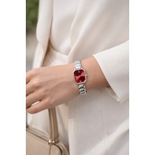 Boris Accessory Kadın Kol Saati Bordo&yeşil Kadranlı Gümüş Metal Kordon Bileklik Şık Tasarım