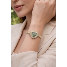 Boris Accessory Kadın Kalp Kasa Kol Saati Taşlı Altın Renk Şık & Zarif Kol Saati