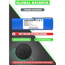 Global Batarya Next Pro Maid X8 Uyumlu Robot Süpürge Bataryası 14.4V 3200MAH Li-Ion Pil (Yüksek Kapasite)