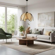 Elizim Home Lighting Hasır Görünümlü Yaprak Abajur Sarkıt Avize