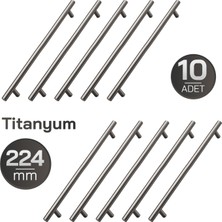 Badem10 224 mm (10 Adet) Titanyum Renk Metal Mobilya Mutfak Dolap Çekmece Dolabı Kulbu Kulpu Kulpları