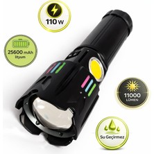 Badem10 Şarjlı Metal El Feneri 110W 11000 Lümen 25600MAH Güçlü Işık Uzun Süreli Profesyonel Aydınlatma