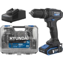 Hyundai HD20S-50TT Akülü Darbeli Matkap 20V 50NM 13MM 2 Vites LED 75 Parça Set