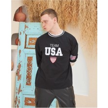 Glam Love Nakış Işlemeli Ribanalı Oversize T-Shirt - Siyah