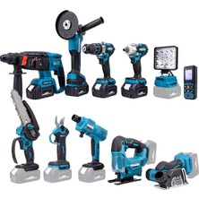 Chelikbei EEA458 Akülü 11LI Set (Led Işık, Lazer Metre, Somun Sıkma, Dekupaj, Oto Yıkama, Dal Makası, Dal Budama Testere, Darbeli Vidalama, Spral, Kırıcı Delici Matkap, Çok Fonksiyonlu Taşlama)