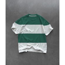 Glam Love Bisiklet Yaka Parçalı T-Shirt - Yeşil -