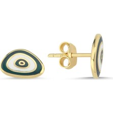 Sembol Gold 14 Ayar Altın Mineli Göz Figürlü Çivi Küpe