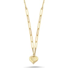 Sembol Gold 14 Ayar Altın Kalp Uçlu Kalın Zincir Kolye
