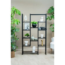 Evle Çok Amaçlı Kademeli Metal Raf, 12 Gözlü Kitaplık ve Saksı Standı, Siyah Organizer Ünite