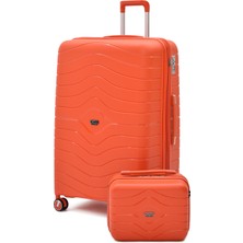 Ççs Körüklü Kırılmaz Polipropilen 2’li Valiz Seti – Büyük Boy + Makyaj, 360° Sessiz Tekerlek 5242