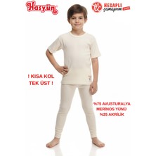 Hasyün Unisex Çocuk %75 Yün Sıcak Tutan Tene Batmaz Kısa Kollu Yün Tek İçlik