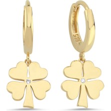 Sembol Gold 14 Ayar Altın Yonca Figürlü Şans Küpesi