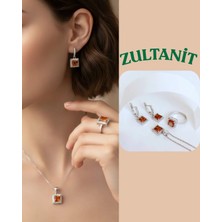 Keskin Gümüş Gümüş Zultanit Sultan Taşlı Kare Zarif Tasarım Kolye Küpe Yüzük Kadın Set Doğum Günü Hediye