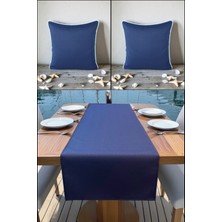 Visionario Marin Runner 145X40 ve 2’li 45X45 Kırlent Seti Su Geçirmez Outdoor Keten Tekne Bahçe Salon ve Balkon