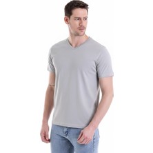 Woodsman V Yaka Basıc Gri T-Shırt