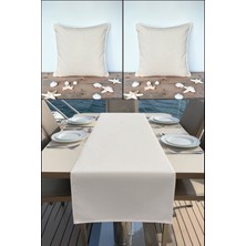 Visionario Marin Runner 145X40 ve 2’li 45X45 Kırlent Seti Su Geçirmez Outdoor Keten Tekne Bahçe Salon ve Balkon