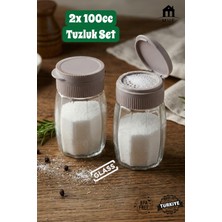 Muf Home 2'li Premium Çokgen Tuzluk Cam Baharatlık Takımı - Pratik Kapaklı Tuzluk Bpa Free 2x 100ML