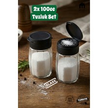 Muf Home 2'li Premium Çokgen Tuzluk Cam Baharatlık Takımı - Pratik Kapaklı Tuzluk Bpa Free 2x 100ML