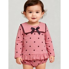 Bebesen Kız Bebek Takım Külotlu Pudra Puantiyeli Fiyonklu(6-9-12-18 Ay)