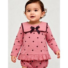 Bebesen Kız Bebek Takım -Külotlu Pudra Puantiyeli Fiyonklu(6-9-12-18 Ay)