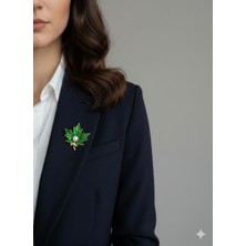 Duru Bags Wallet Yeşil Incili Yaprak Broş