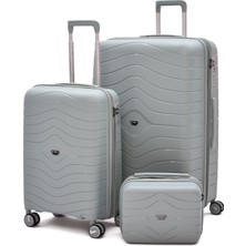 Ççs Körüklü Kırılmaz Polipropilen 3’lü Valiz Seti – Büyük & Kabin Boy + Makyaj, Sessiz Tekerlek 5242