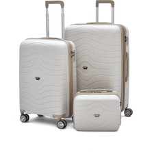 Ççs Körüklü Kırılmaz Polipropilen 3’lü Valiz Seti – Orta & Kabin Boy + Makyaj, Sessiz Tekerlek 5242