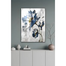 KutuTR Mavi Beyaz Çiçekli Modern Soyut Modern Temperli Cam Tablo 2d Uv Baskı - YCT666