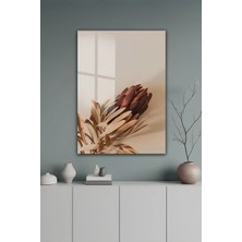 KutuTR Bej Zeminli Kahverengi Protea Çiçekli Dekoratif Temperli Cam Tablo 50X70 cm 2d Uv Baskı - YCT556