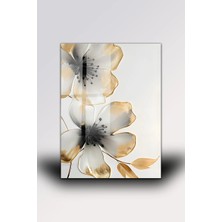 KutuTR Altın Detaylı Siyah Beyaz Çiçek Temalı Temperli Cam Tablo 50X70 cm 2d Uv Baskı - YCT597