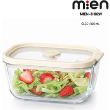 Mien 800 ml Sızdırmaz Kapaklı Cam Saklama Kabı-Krem