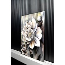 KutuTR Altın Sarısı Merkezli Sanatsal Çiçek Temperli Cam Tablo 50X70 cm 2d Uv Baskı - YCT450