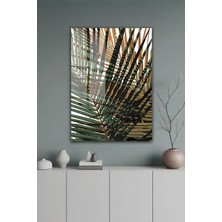 KutuTR Modern Tropikal Palmiye Yaprak Desenli Temperli Cam Tablo 50X70 cm 2d Uv Baskı - YCT538