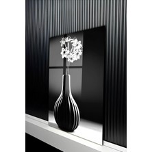 KutuTR Siyah Beyaz Vazoda Çiçek Buketi Tasarım Temperli Cam Tablo 50X70 cm 2d Uv Baskı - YCT389