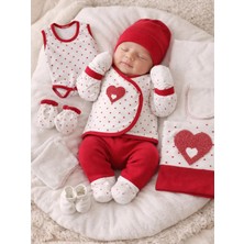 Concon Kız Bebek %100 Pamuk 10’lu Hastane Çıkışı Seti – Kalp Desenli Şapkalı Eldivenli