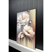KutuTR Ağlı Boya Dokulu Estetik Bahar Çiçekleri Temperli Cam Tablo 50X70 cm 2d Uv Baskı - YCT346