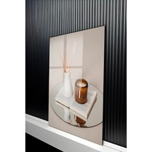 KutuTR Minimalist Naturel Dekoratif Mum ve Kitap Temalı Temperli Cam Tablo 50X70 cm 2d Uv Baskı - YCT316