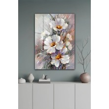 KutuTR Pastel Tonlarda Beyaz Çiçek Modern Temperli Cam Tablo 2d Uv Baskı - YCT674