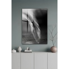 KutuTR Siyah Beyaz Minimal Tüy Detaylı Modern Temperli Cam Tablo 2d Uv Baskı - YCT645