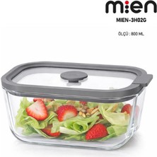 Mien 800 ml Sızdırmaz Kapaklı Cam Saklama Kabı-Gri