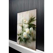 KutuTR Gold Detaylı Modern Beyaz Şakayık ve Doğa Temalı Temperli Cam Tablo 50X70 cm 2d Uv Baskı - YCT327