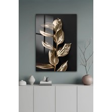 KutuTR Ltın Renk 3D Görünümlü Modern Yaprak Dalı Tasarımlı Temperli Cam Tablo 50X70 cm 2d Uv Baskı - YCT509