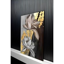 KutuTR Yağlı Boya Efektli Modern Floral Temperli Cam Tablo 50X70 cm 2d Uv Baskı - YCT464