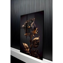 KutuTR Lüks Tasarım Heykelsi Siyah Gül Temperli Cam Tablo 50X70 cm 2d Uv Baskı - YCT461