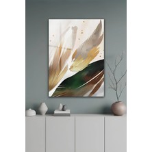 KutuTR Altın, Bej ve Yeşil Tonlarda Soyut Yaprak Desenli Temperli Cam Tablo 2d Uv Baskı - YCT610
