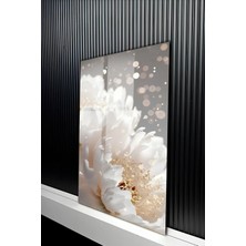 KutuTR Modern Işıltılı Gold Detaylı Beyaz Şakayık Çiçeği Temperli Cam Tablo 50X70 cm 2d Uv Baskı - YCT360
