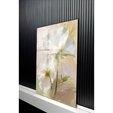 KutuTR Soft Pastel Ton Yağlı Boya Doku Beyaz Çiçek Tasarım Temperli Cam Tablo 50X70 cm 2d Uv Baskı - YCT359