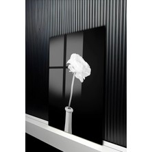KutuTR Modern Siyah Beyaz Vazoda Tek Çiçek Tasarımtemperli Cam Tablo 50X70 cm 2d Uv Baskı - YCT386